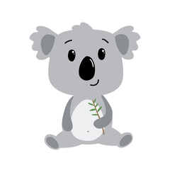 Cute koala with eucalyptus. isolated on white background. veqctor illustration.