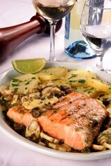 grilled fish salmon with vegetables