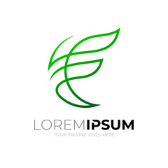 Letter F logo with line design nature, F logo and leaf