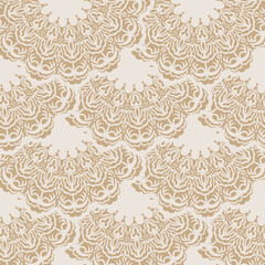 Beige seamless pattern with decorative ornaments. Good for menus, postcards, books, wallpaper and fabric. Vector illustration.