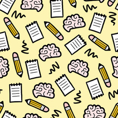 Hand drawn seamless pattern of brainstorm, idea, strategy. Doodle sketch style. Isolated vector illustration for a innovation, brainstorm, business wallpaper, background, textile design.