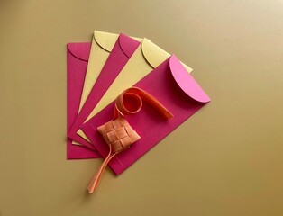 money packets or 'sampul Raya' with ribbon ketupat. Hari Raya concept