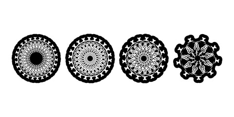 Set of decorative ornaments in the shape of a flower or mandala. Good for logos, tattoos, prints and postcards. Isolated on white background.
