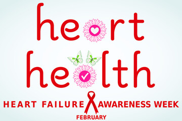 Heart health vector illustration.Flat banner in red, and pink with butterfly for healthcare, poster. February heart failure awareness week concept.