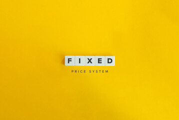 Fixed Price System Banner and Concept. Block letters on bright orange background. Minimal aesthetics. - obrazy, fototapety, plakaty