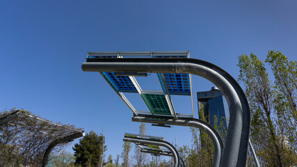 Solar panels in urban furniture in Barcelona, in Spain