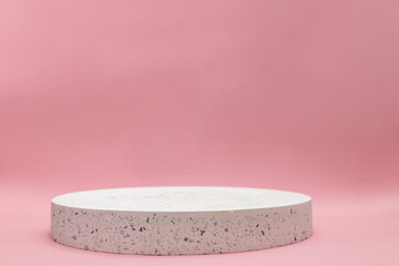 Concrete podium on pink background for product presentation