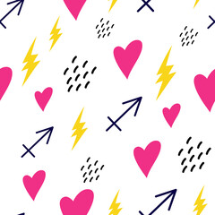 Vector Heart Arrow Flash Seamless Pattern Background