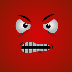 Cartoon face expression. Kawaii manga doodle character with mouth and eyes, angry face emotion, comic avatar isolated on red background. Emotion squared. Flat design.