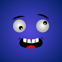 Cartoon face expression. Kawaii manga doodle character with mouth and eyes, crazy face emotion, comic avatar isolated on blue background. Emotion squared. Flat design.