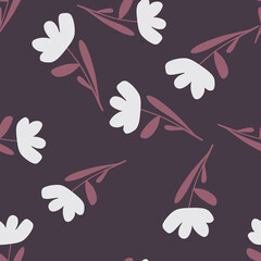 Fototapeta na wymiar Bloom vintage seamless pattern with random ditsy flowers elements print. Purple background. Bloom print.