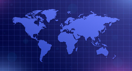 Fototapeta na wymiar World map on mesh blue background with glare 3d