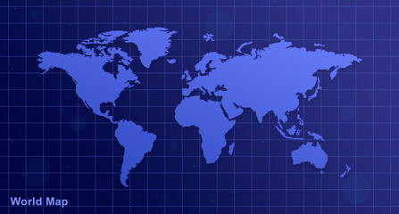 World map on mesh blue background with glare 3d