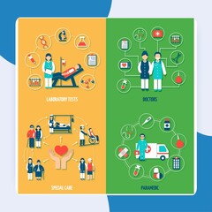 Medical personnel set with paramedic special care doctors and laboratory tests isolated vector illustration