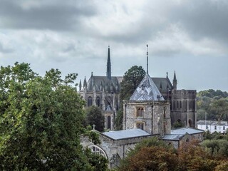 view of St Nicholas Church with Arundel cathedral in the background