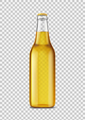 Realistic light beer in bottle, alcoholic beverage, template for product packaging and advertising.