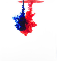 splash of blue and red paint on a white background