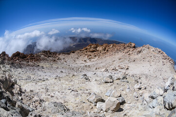 Rock desert landscape with blue sky in Tenerife in Canary Islands