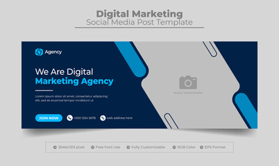 Digital marketing agency facebook cover photo design with creative shape or web banner for digital marketing business - obrazy, fototapety, plakaty