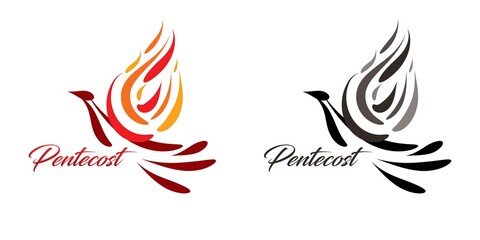 Pentecost Text with Holy Spirit Dove Cartoon Graphic Vector