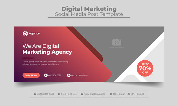 Digital marketing agency facebook cover design with gradient color or web banner for digital marketing business