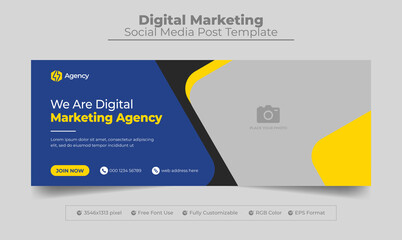 Digital marketing agency facebook cover photo design with creative shape and web banner template 