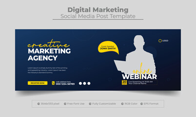 Creative marketing agency facebook cover photo design and web banner template, Online webinar facebook cover and web banner template - obrazy, fototapety, plakaty