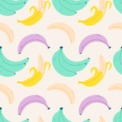 Tasty banana seamless pattern vector illustration. Colorful exotic vintage texture design. Tropical fruit background. Fashion wrapping.