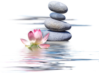 Lotus et pierres zen superposées 