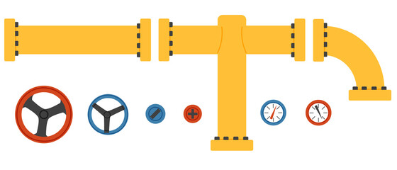 Valve pipes and sensors isolated vector illustration. Pipe sections connected design elements. 