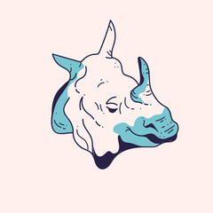 Indian Rhinoceros Ink style illustration. Asian wildlife outline design. Rhino silhouette hand drawn art.