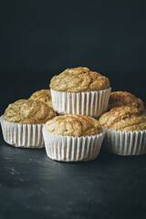 Delicious homemade vegan banana muffins close-up.