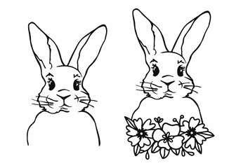 Hand Drawn Cute Bunny, rabbit print design, kids print on t-shirt.