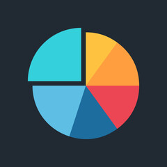 Pie graph icon. Vector flat illustration. Pie chart for infographic, ui, business presentation on dark.