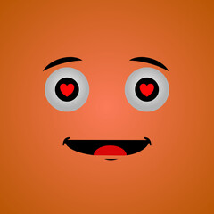 Cartoon face expression. Kawaii manga doodle character with mouth and eyes, love face emotion, comic avatar isolated on orange background. Emotion squared. Flat design.