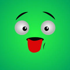 Cartoon face expression. Kawaii manga doodle character with mouth and eyes, mocking face emotion, comic avatar isolated on green background. Emotion squared. Flat design.