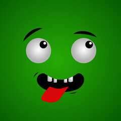 Cartoon face expression. Kawaii manga doodle character with mouth and eyes, mocking face emotion, comic avatar isolated on green background. Emotion squared. Flat design.