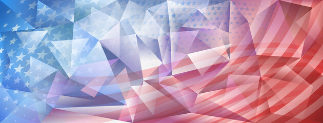 Fototapeta premium USA independence day abstract crystal background with elements of american flag in red and blue colors