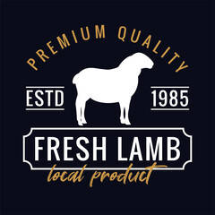 Organic meat label with silhouette of sheep. For menu, packing, restaurant, butcher shop, web. Hand drawn vector illustration. Organic food, fresh farm meat, Premium quality fresh lamb. 

