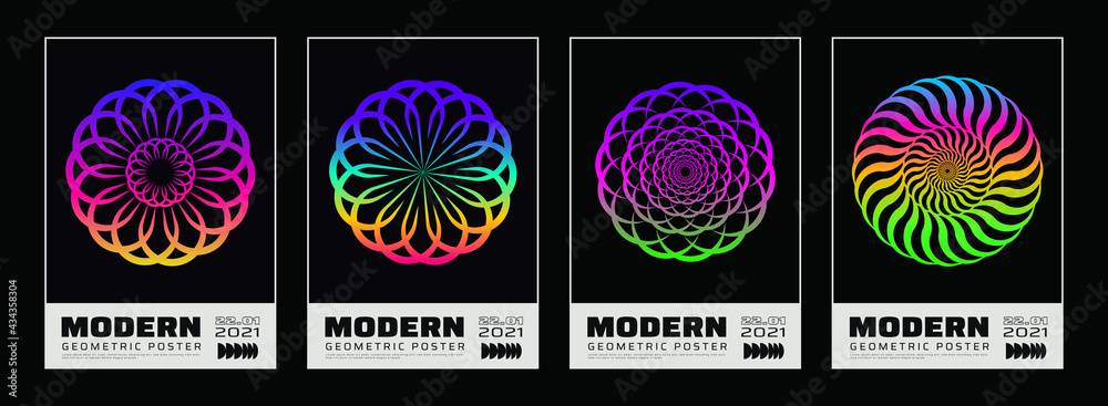 Poster set of abstract 3d colorful shapes. modern geometric poster. futuristic design cover vector design. 