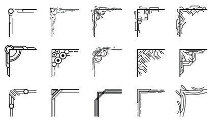Set Hand Draw Of Corners Different Shapes Flower Decoration Vector Design Doodle Sketch Style For Wedding And Banner