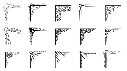 Set Hand Draw Of Corners Different Shapes Flower Decoration Vector Design Doodle Sketch Style For Wedding And Banner