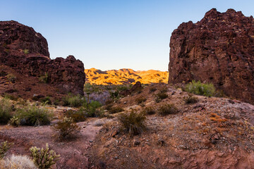 Desert mountains near Bill Williams River National Wildlife Refuge in Parker Arizona - obrazy, fototapety, plakaty