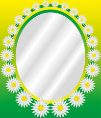 Vector photo frame (vignette) template. Oval shape. Flowers theme.