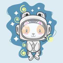 Cute kitten in astronaut suit in space