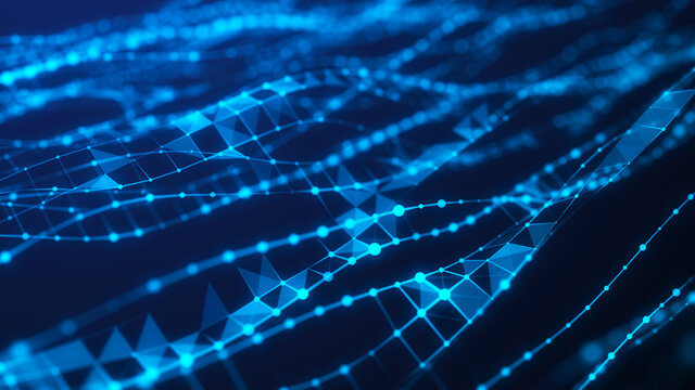 Abstract background. Digital blue DNA texture. Futuristic technology AI element. 3D rendering.