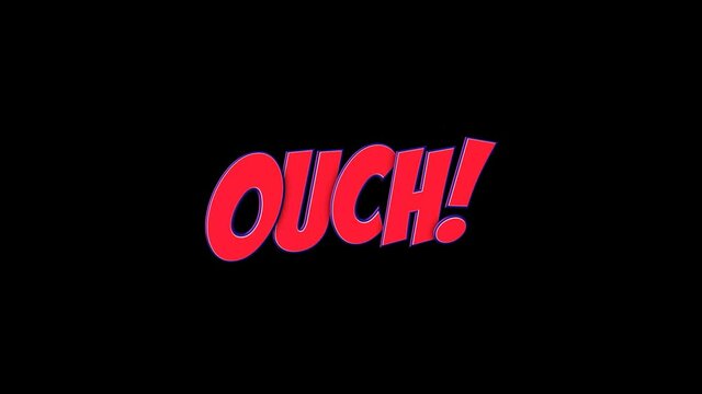 OUCH Comic Text Animation, with Alpha Matte, Loop, 4k
