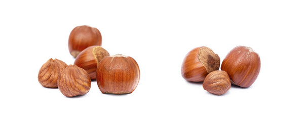Fototapeta premium Group fresh hazelnuts isolated on white background