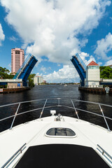 View of the Fort Lauderdale intracoastal waterway viewed from a yacht with a open drawbridge