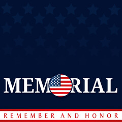 Memorial day poster with a badge with the flag of USA